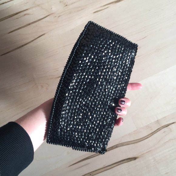 1950s EUC black beaded clutch - Picture 2 of 8
